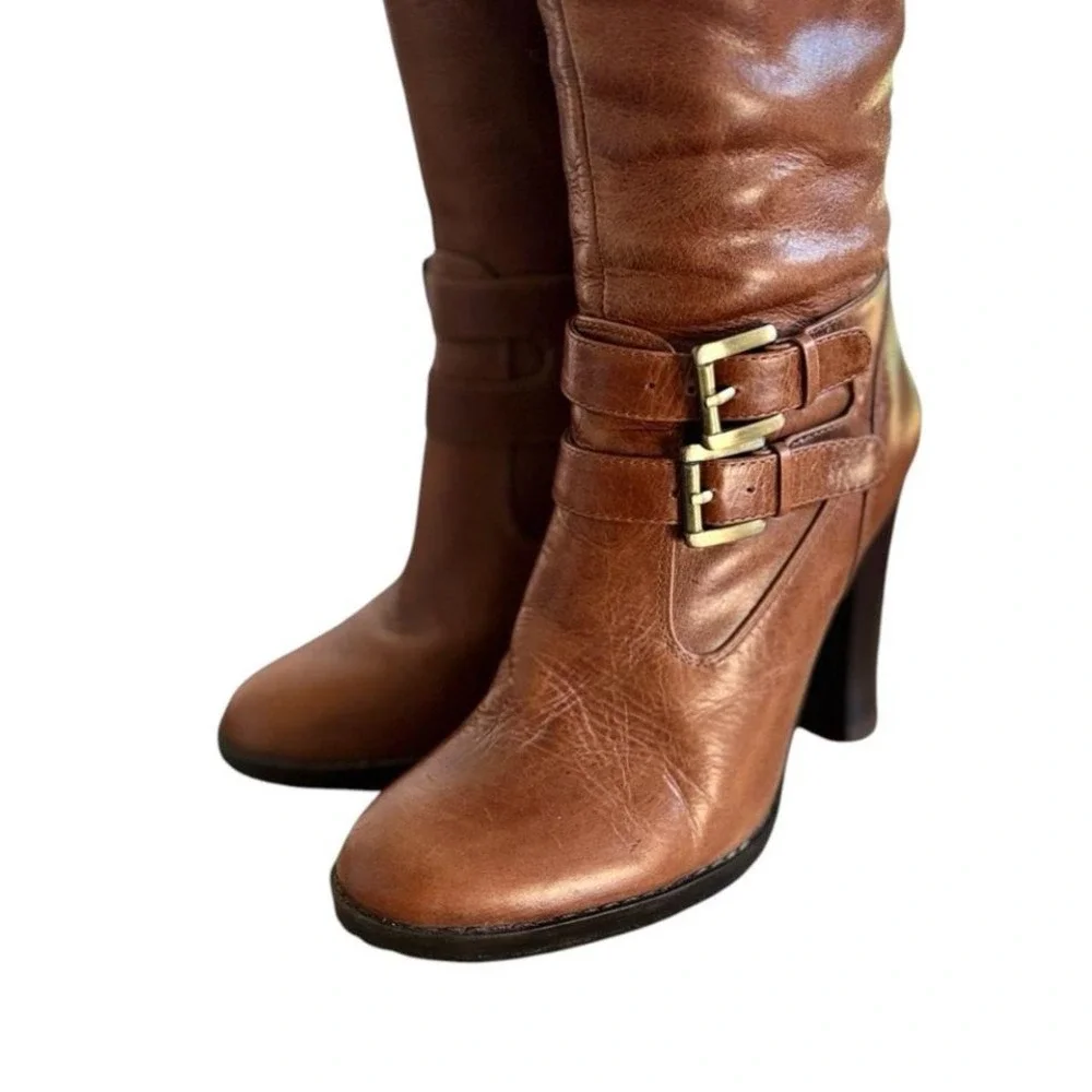 Y2K 2000'S vtg. Brown Leather‎ Buckle Knee High Ann Taylor Loft Boots size 5 1/2